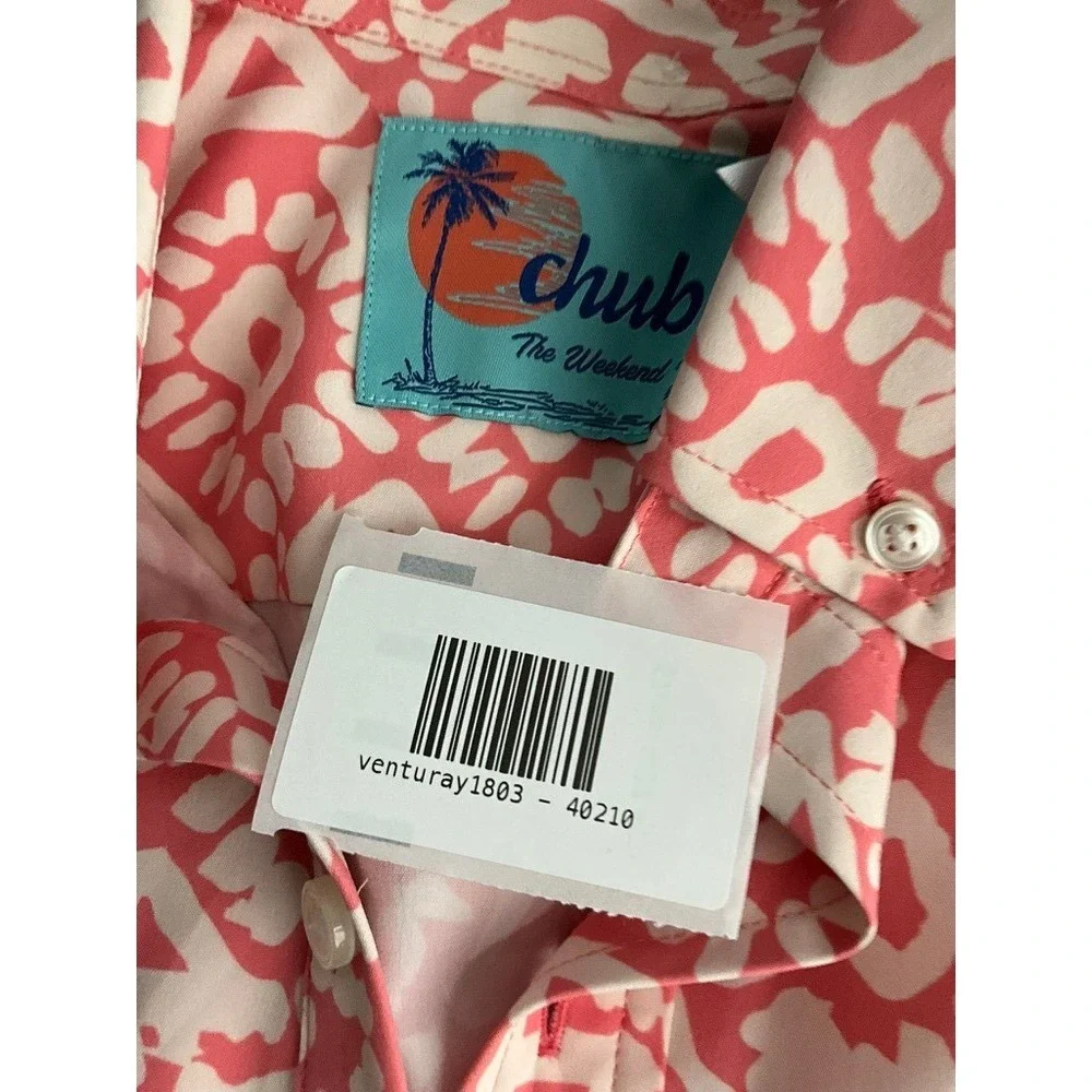 Chubbies Mens Medium Salmon Pink Geometric Tribal Performance Short Sleeve Shirt